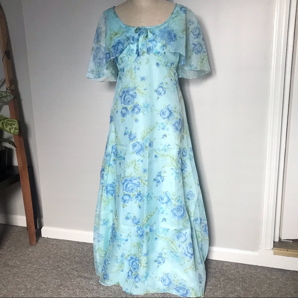 Vintage blue floral long dress